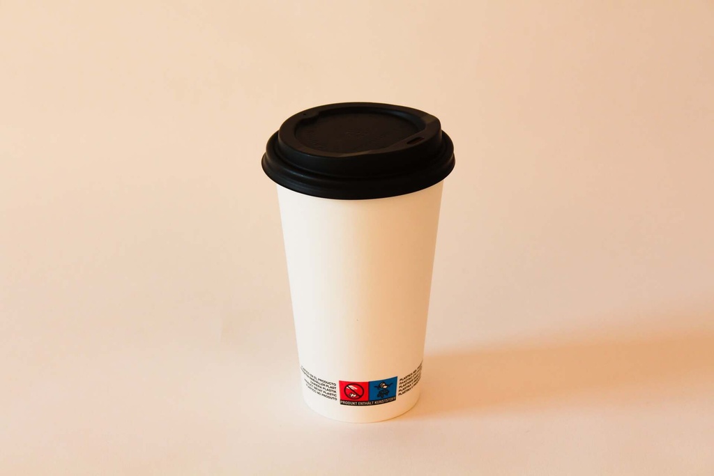 Kaffeebecher Ø90mm/400ml mit Deckel CPLA schwarz / weiß / 1000 Stk.