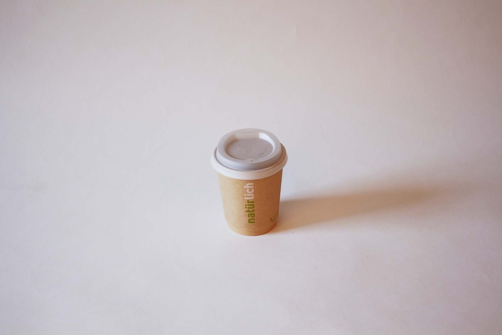 Kaffeebecher Ø80 mm 200 ml – 500 Stück, braun mit Deckel CPLA weiß / braun / 1000 Stk.