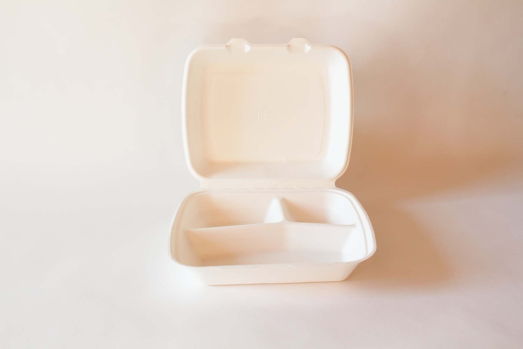 Bagasse Menübox 3-geteilt 240x200x80mm Weiß, 200 Stk.