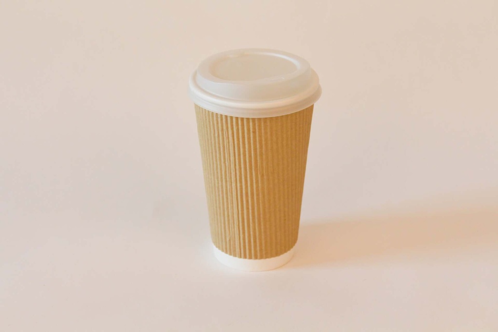 Kaffeebecher Ø90mm/300ml, geriffelt mit Deckel CPLA weiß / braun / 1000 Stk.