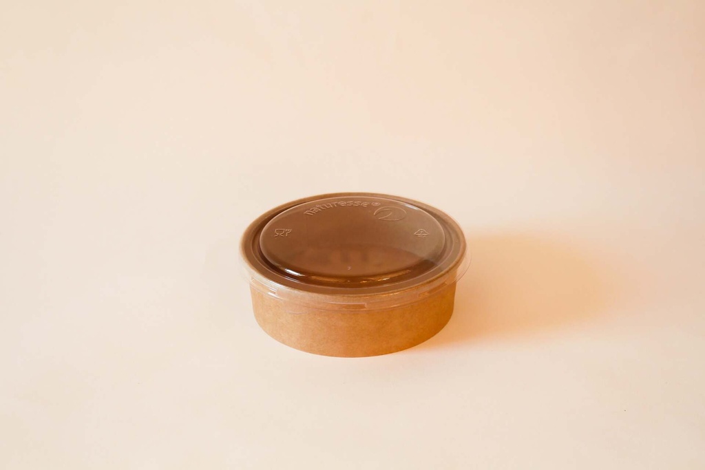Karton Schale Ø150mm / 500ml Braun, 300 Stk. Hartpapier / mit rPET Deckel / 300 Stk.