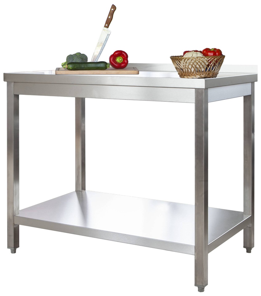 Edelstahl Arbeitstisch Profi 700 x 700 mm - mit Grundboden und Aufkantung