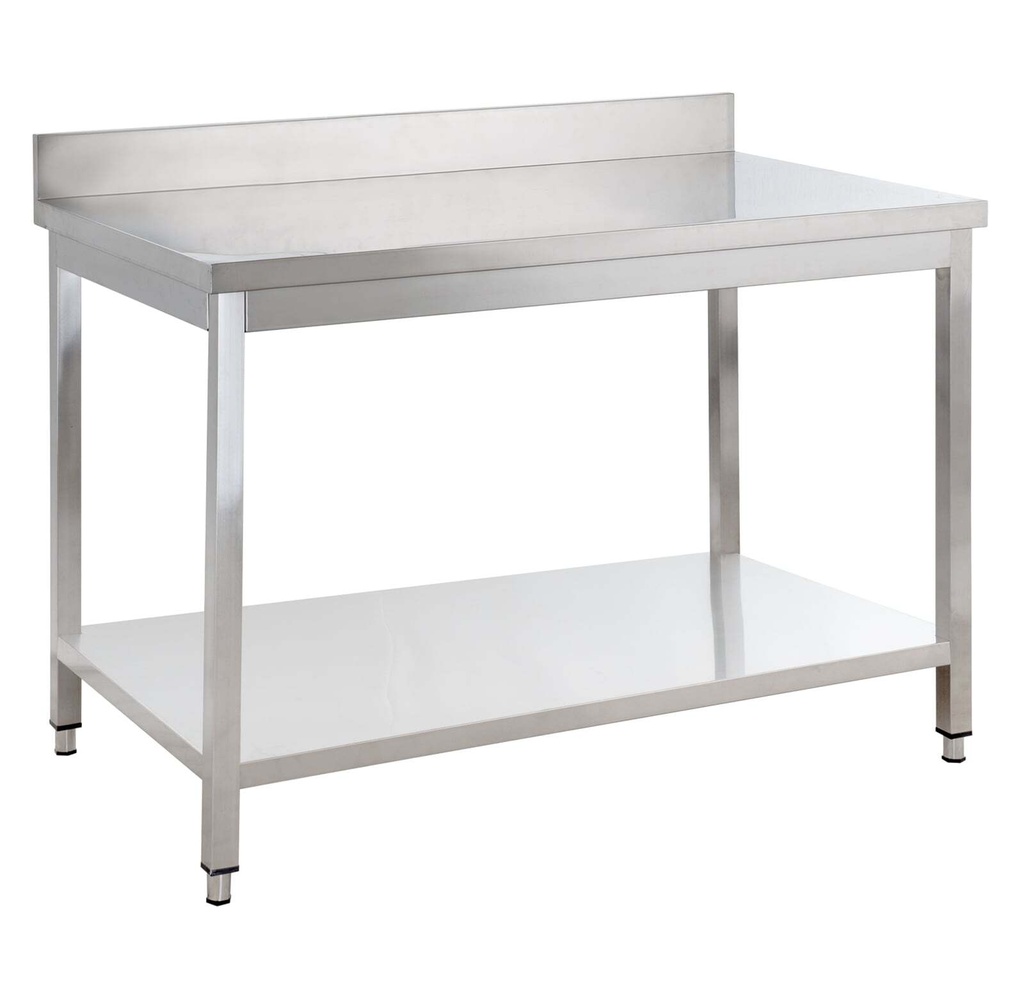 Edelstahl Arbeitstisch Basic 14x7 mit Grundboden und Aufkantung, zur Selbstmontage