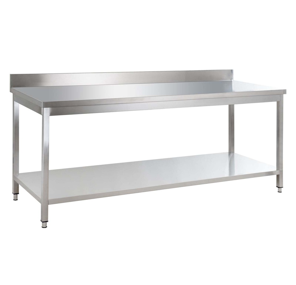 Edelstahl Arbeitstisch Basic 18x7 mit Grundboden und Aufkantung, zur Selbstmontage