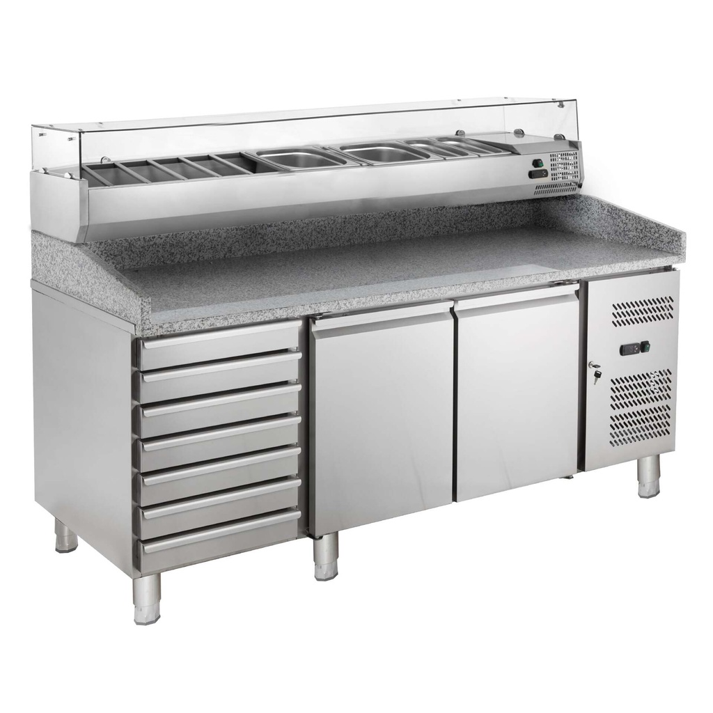 Pizzatisch ECO 2/7 mit Kühlaufsatz 10 x GN 1/4