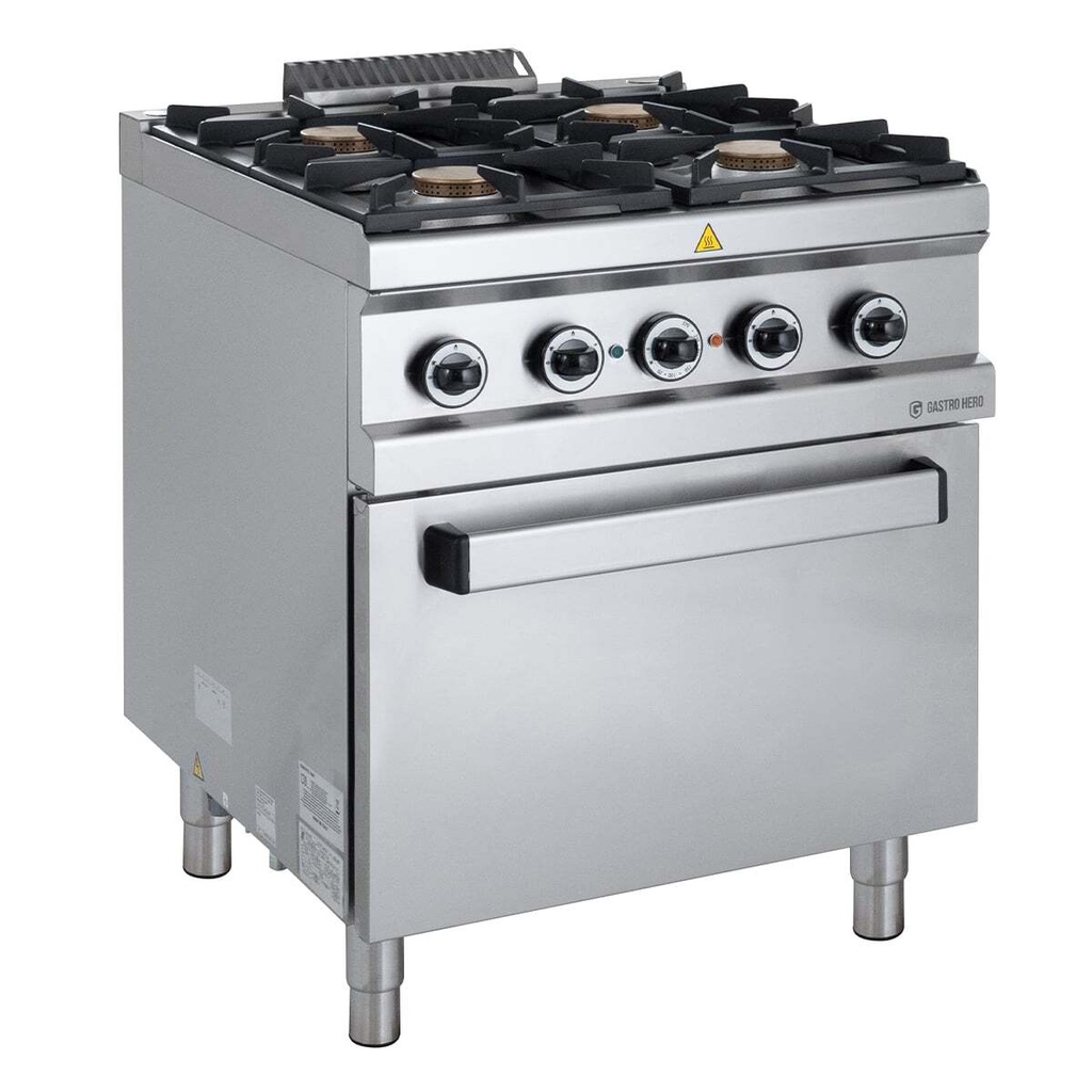 Gasherd Serie 700 - 70/70 mit Elektrobackofen, Umluft  - 4 Kochstellen - 30,6 kW