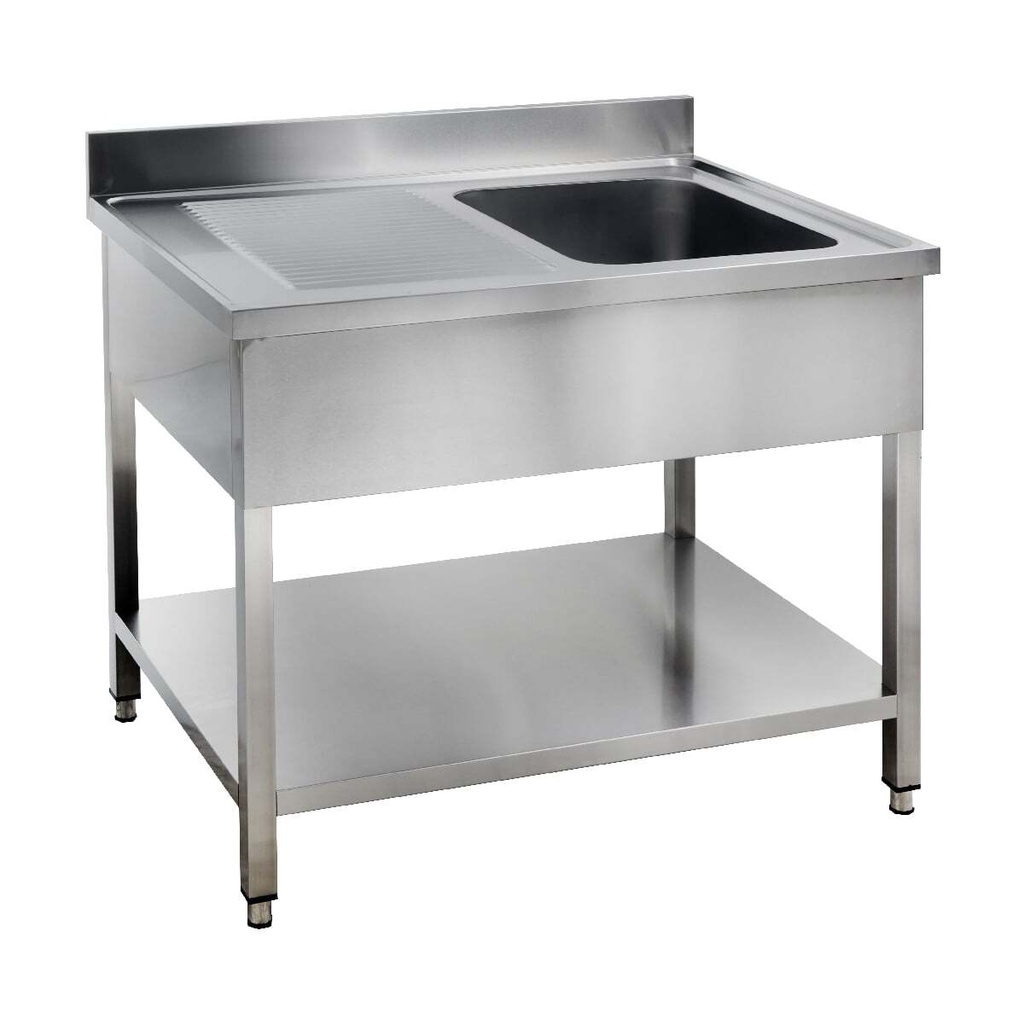 Spültisch Basic 10x6 mit 1 Becken rechts, Aufkantung und Grundboden