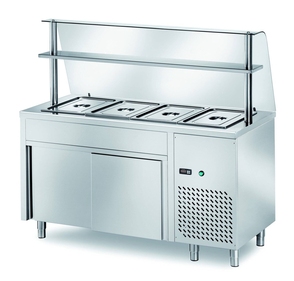 Ausgaben Kühltisch PROFI neutral mit Schiebetüren und Glasaufsatz 2000x700x1400 - 5x GN 1/1