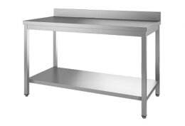 Edelstahl Arbeitstisch Eco 8x6 mit Grundboden und Aufkantung