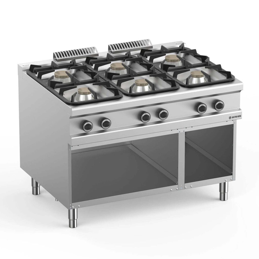 Gasherd  Serie 900 - 120/90 mit offenem Unterbau  - 6 Kochstellen - 33 kW