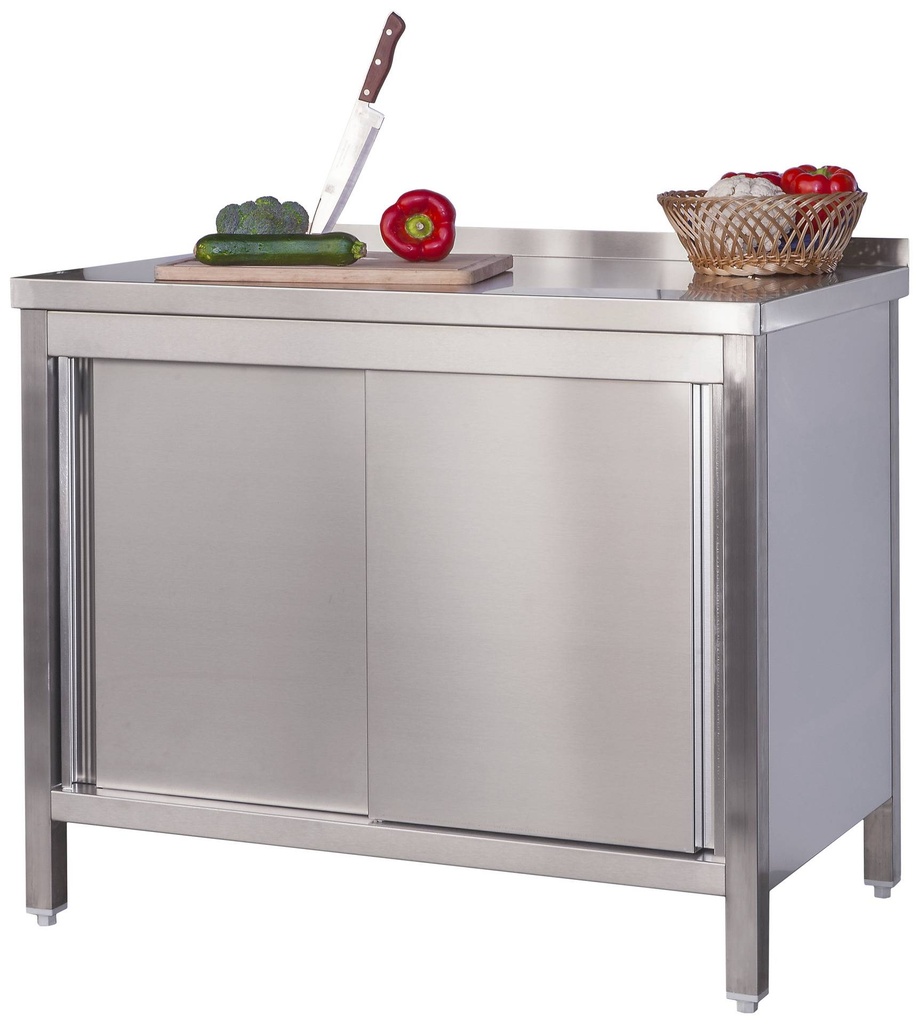 Edelstahl Arbeitsschrank Profi mit Schiebetüren und Aufkantung - 1000 x 600 mm