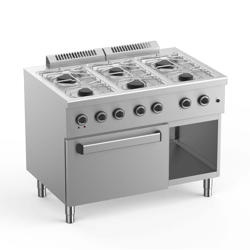 Gasherd Ecoline Plus 700  - 6 Flammen mit Elektroumluftbackofen 31,1 kW inklusive Gussrosten