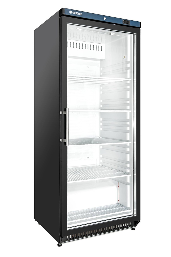 Lagerkühlschrank ECO 600 mit Glastür, Innenraum aus Kunststoff, schwarz