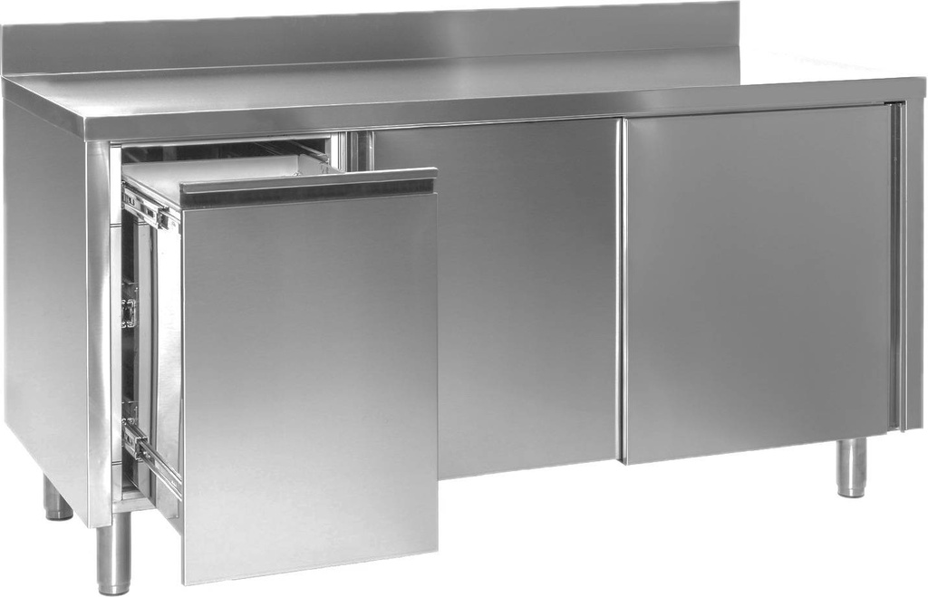Arbeitsschrank mit Abfallbehälter links, mit Aufkantung, Bautiefe 600 mm | 200x600x850 mm