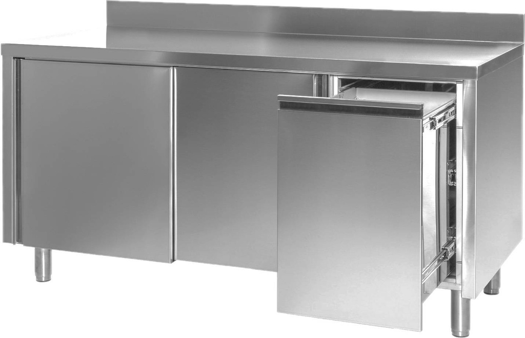 Arbeitsschrank mit Abfallbehälter rechts, mit Aufkantung, Bautiefe 600 mm | 150x600x850 mm