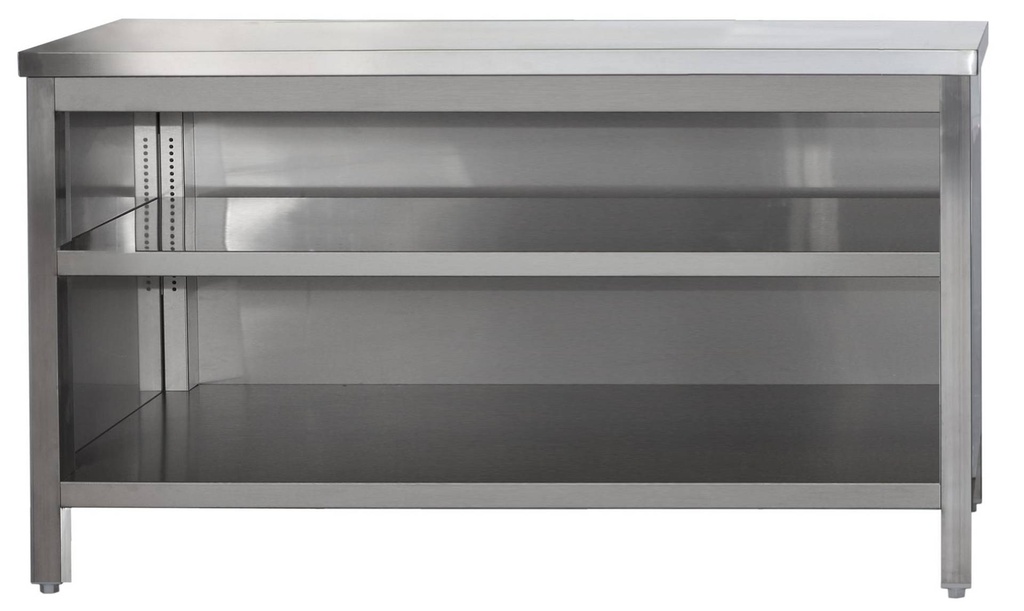 Edelstahl Arbeitsschrank offen mit höhenverstellbaren Zwischenboden | Bautiefe 600mm |  AISI 304