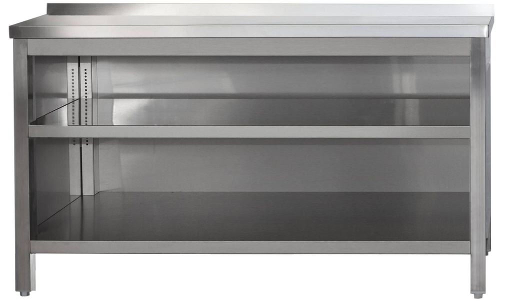 Edelstahl Arbeitsschrank offen mit Aufkantung und höhenverstellbaren Zwischenboden | Bautiefe 600mm |  AISI 304
