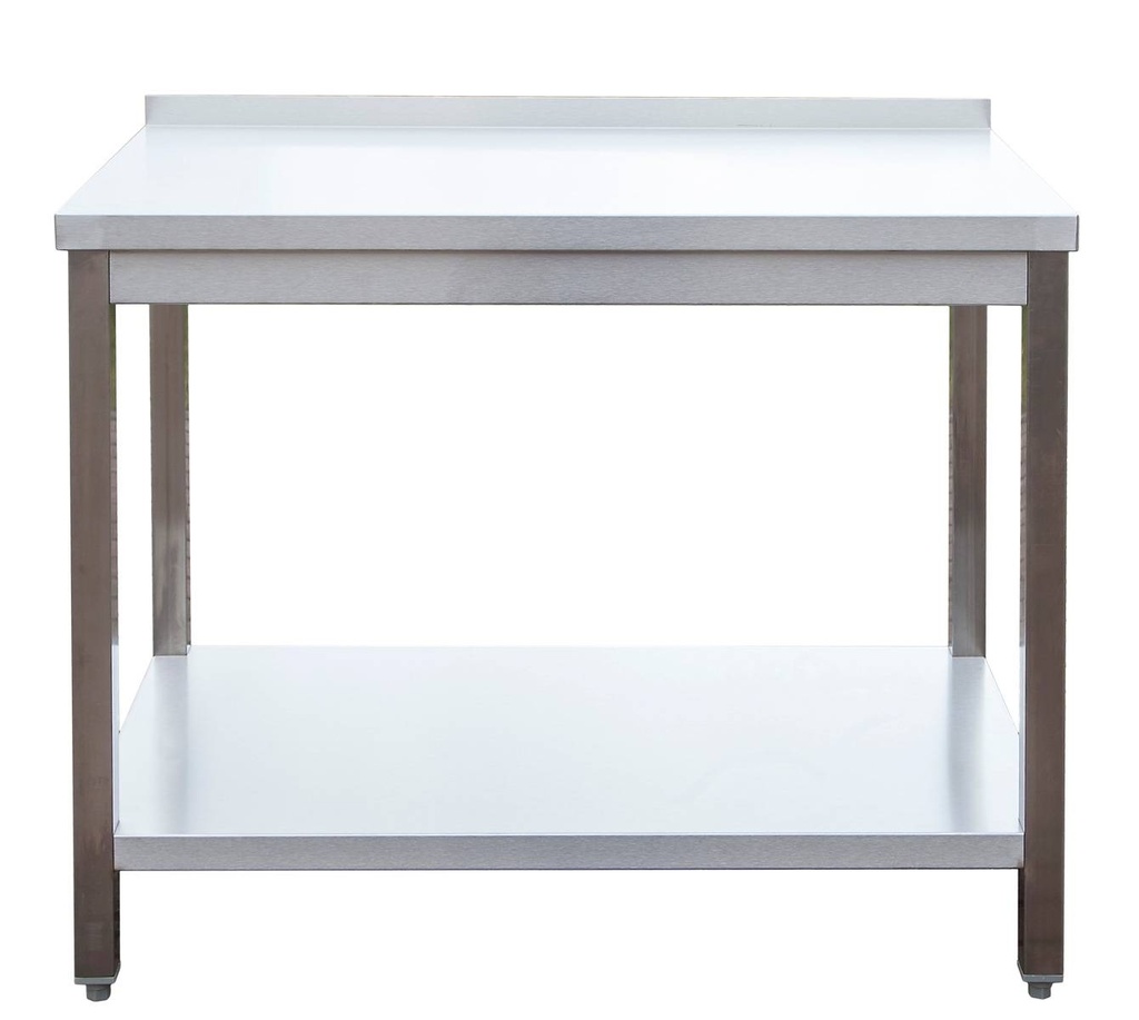 Edelstahl Arbeitstisch mit Aufkantung verschweißt | Bautiefe 700mm | mit Grundboden | AISI 304