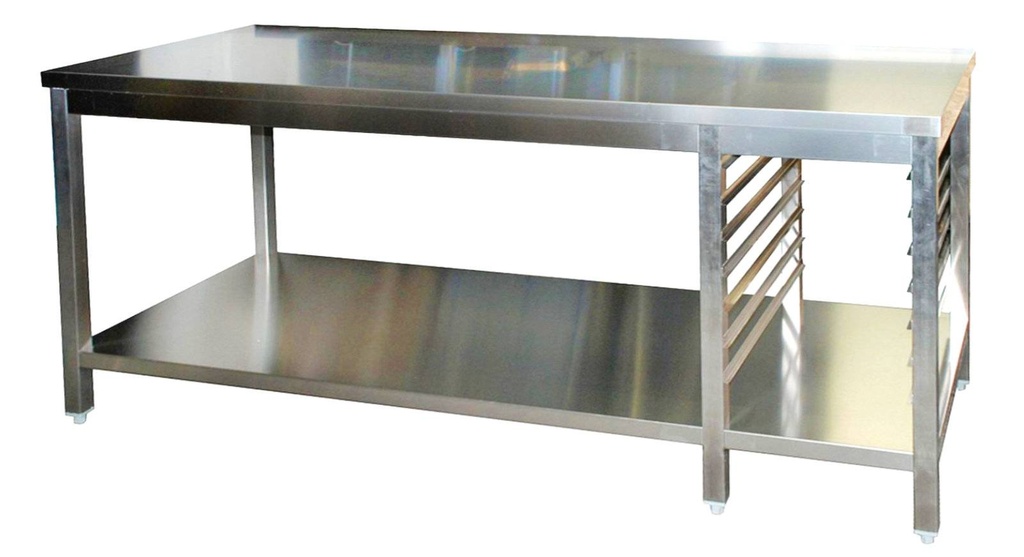 Edelstahl Arbeitstisch mit Aufkantung mit GN-Winkel rechts GN1/1 verschweißt | Bautiefe 700mm | mit Grundboden | AISI 304