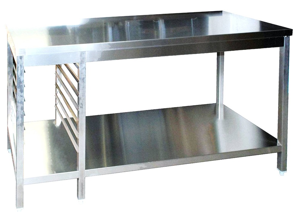 Edelstahl Arbeitstisch mit GN-Winkel links GN1/1 verschweißt | Bautiefe 800mm | mit Grundboden | AISI 304