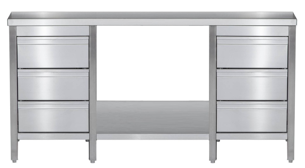 Edelstahl Arbeitstisch mit Schubladenblock links & rechts verschweißt | Bautiefe 700mm | mit Grundboden | AISI 304