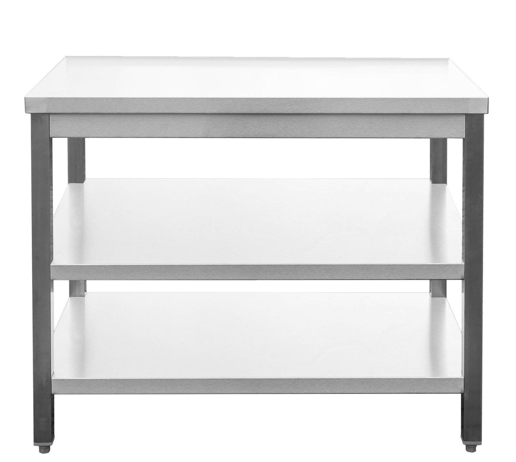 Edelstahl Arbeitstisch verschweißt | Bautiefe 600mm | mit Grundboden & Zwischenboden | AISI 304