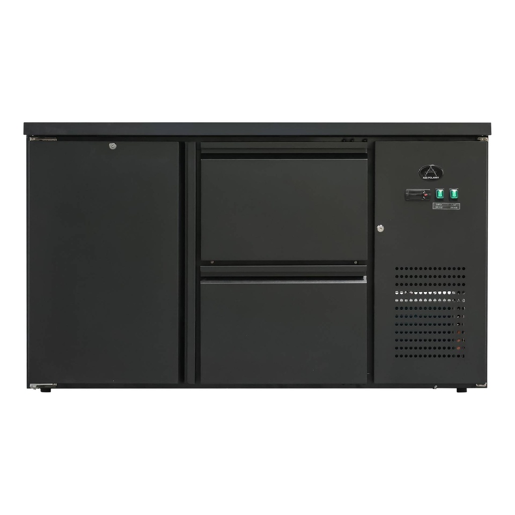 Flaschenkühltisch 280 Liter | Schwarz | 1 Tür + 2 Schubladen | 1465 x 520 x 840 mm
