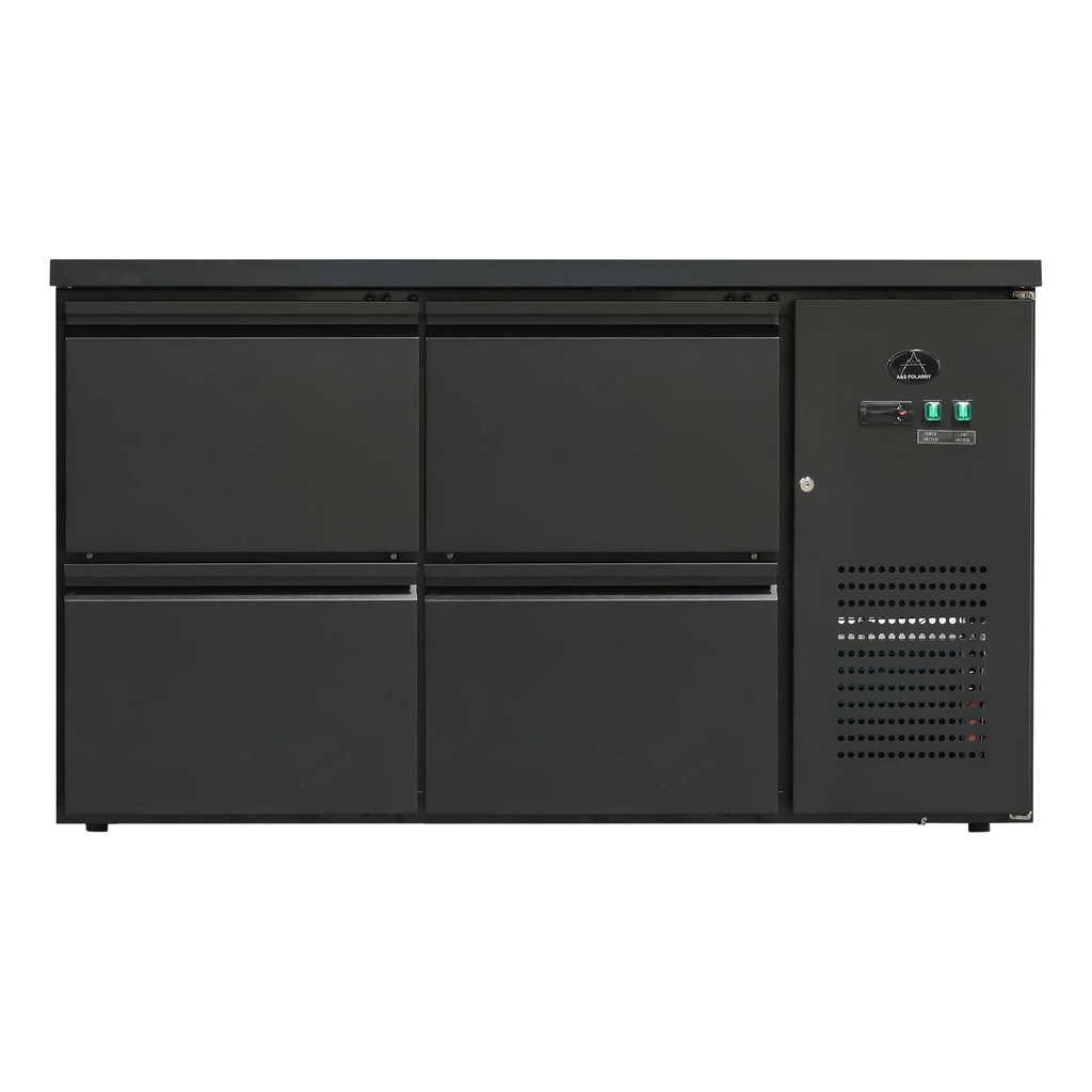 Flaschenkühltisch 280 Liter | Schwarz | 4 Schubladen | 1465 x 520 x 840 mm