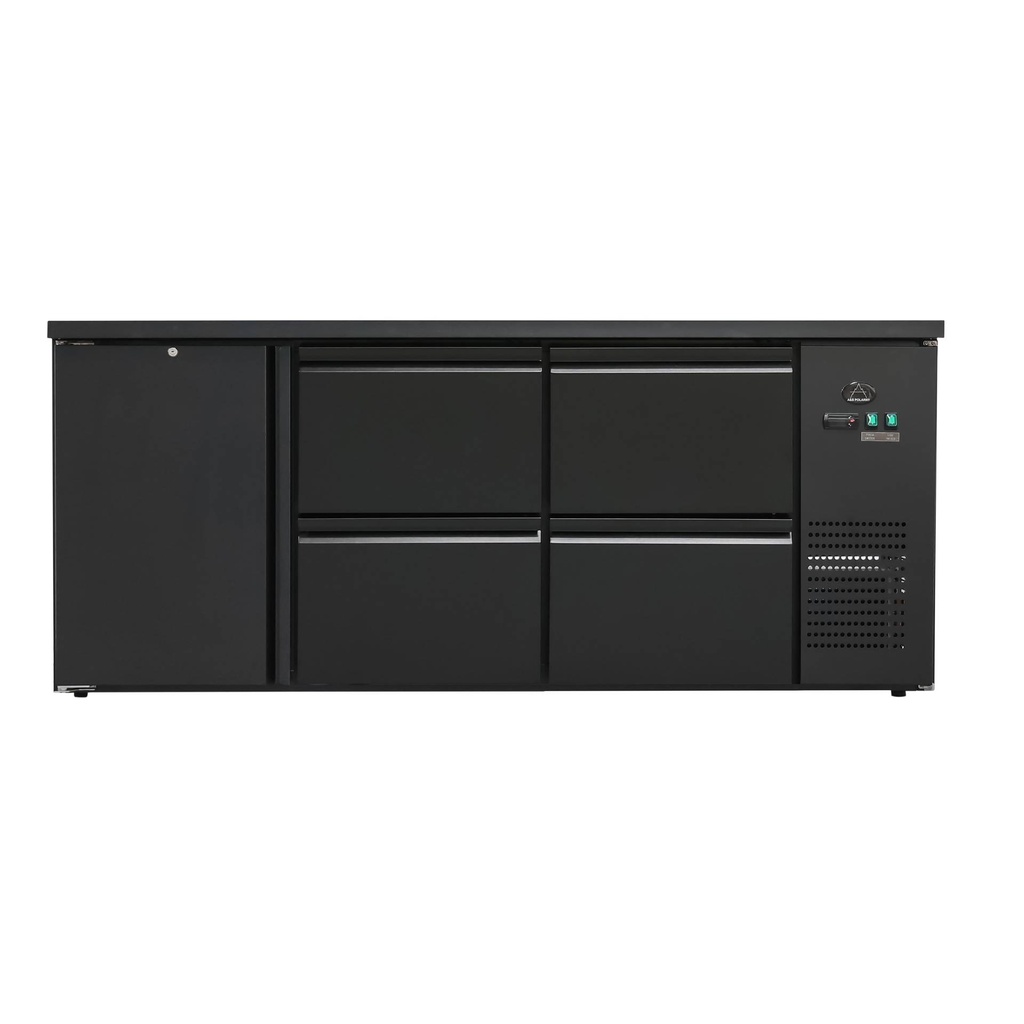 Flaschenkühltisch 425 Liter | Schwarz | 1 Tür + 4 Schubladen | 2005 x 520 x 840 mm