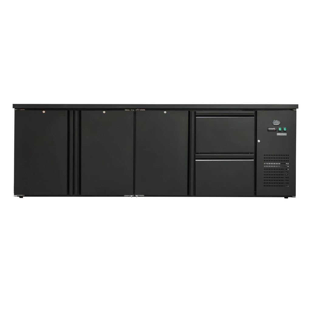 Flaschenkühltisch 600 Liter | Schwarz | 3 Türen + 2 Schubladen | 2545 x 520 x 840 mm
