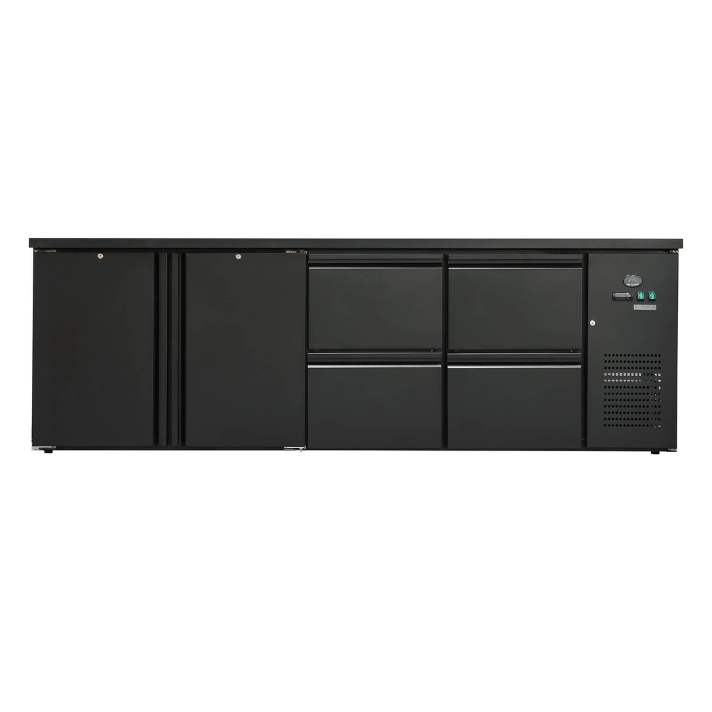 Flaschenkühltisch 600 Liter | Schwarz | 2 Türen + 4 Schubladen | 2545 x 520 x 840 mm