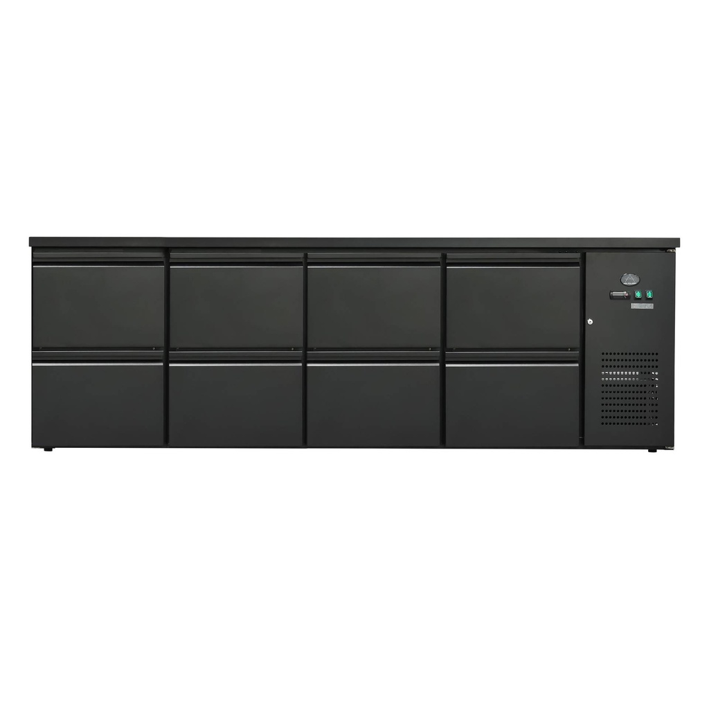 Flaschenkühltisch 600 Liter | Schwarz | 8 Schubladen | 2545 x 520 x 840 mm