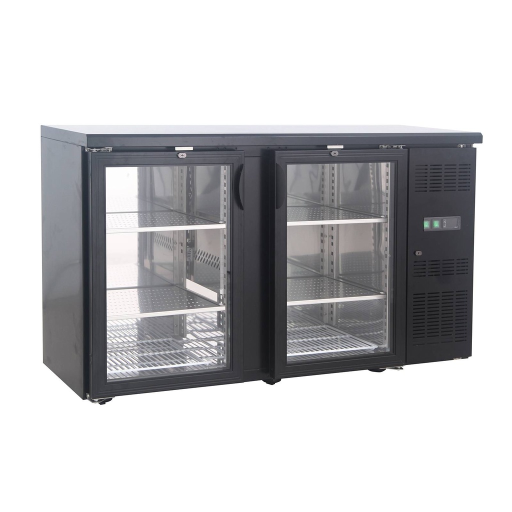 Flaschennkühltisch 226 Liter | Schwarz | 2 Glastüren | 1460 x 530 x 870 mm