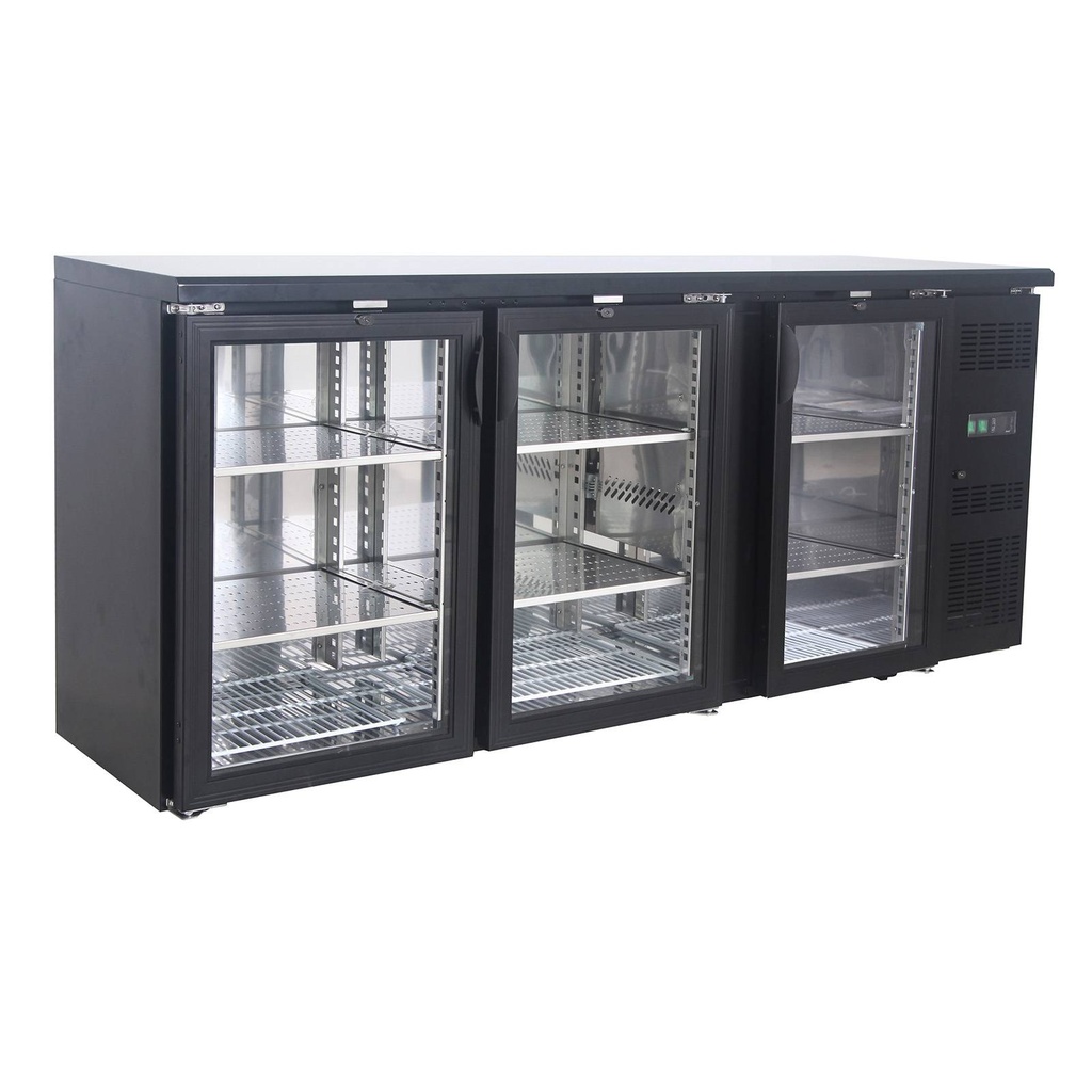Flaschennkühltisch 355 Liter | Schwarz | 3 Glastüren | 2000 x 530 x 870 mm