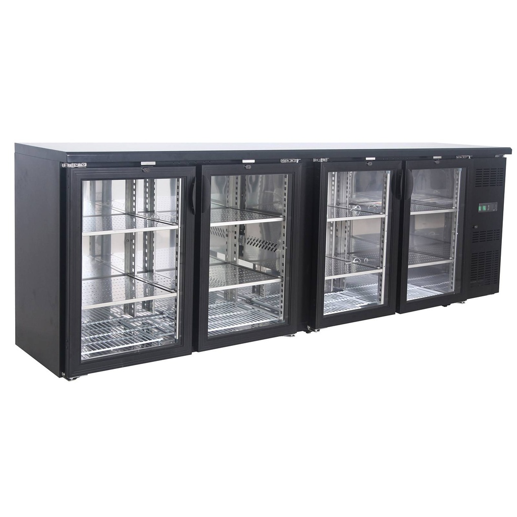 Flaschennkühltisch 484 Liter | Schwarz | 4 Glastüren | 2540 x 530 x 870 mm