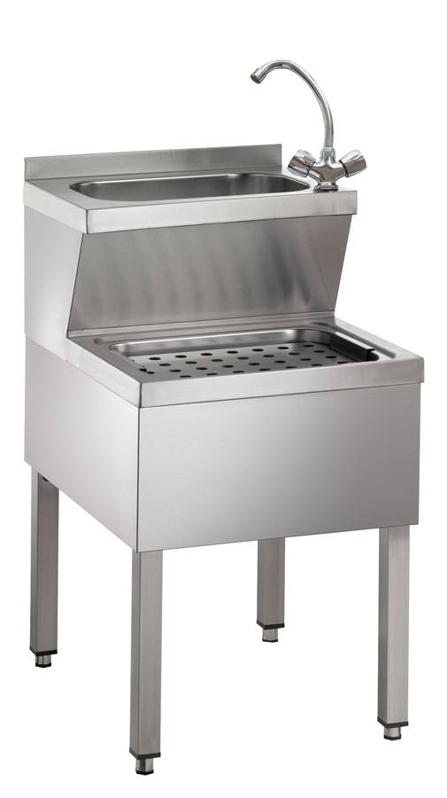 Handwasch-Ausgussbecken-Kombination Edelstahl Bautiefe 600 mm