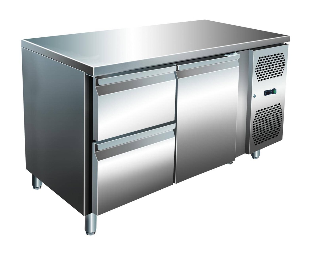 VIP Kühltisch mit 1x 2 Schubladen und 1 Tür -2 bis +8°C 1.360x600x860 mm
