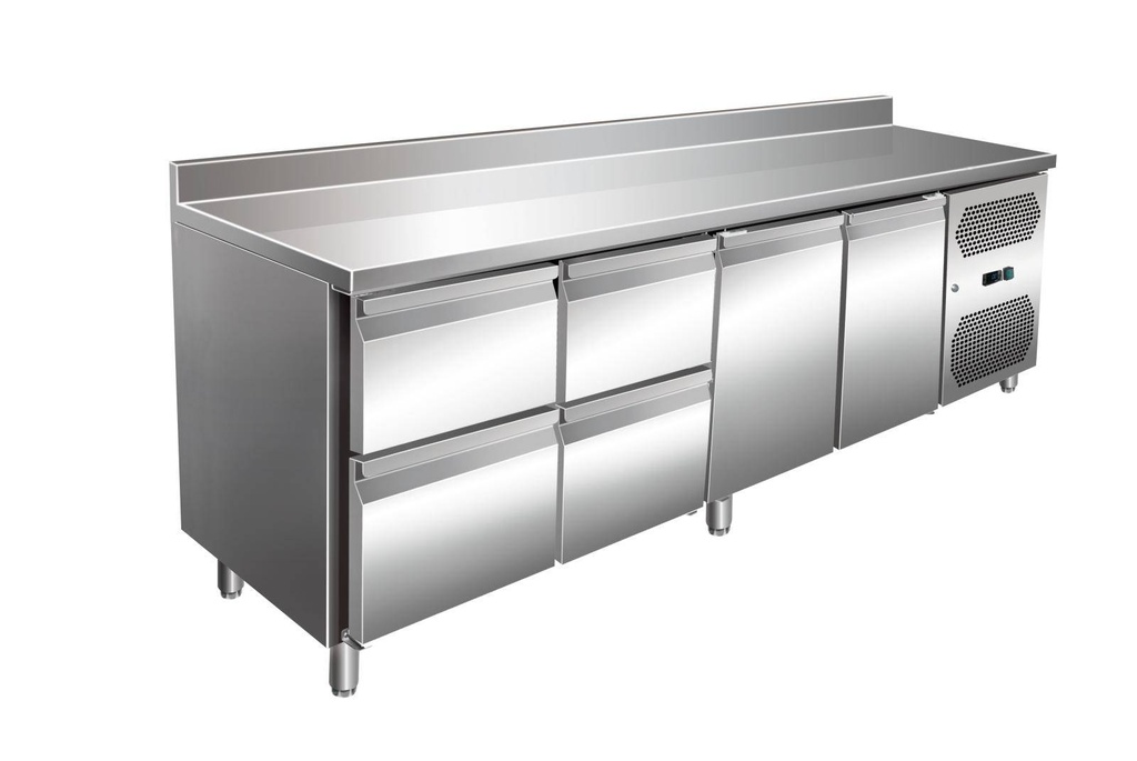 VIP Kühltisch mit 2x 2 Schubladen und 2 Türen und Aufkantung -2 bis +8°C 2.230x600x960 mm