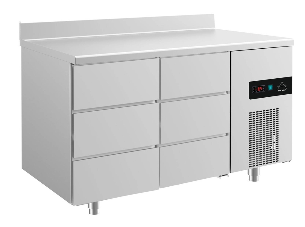 Kühltisch -2 bis +8°C 1400x700x850mm mit 2x drei Schubladen u. Aufkantung