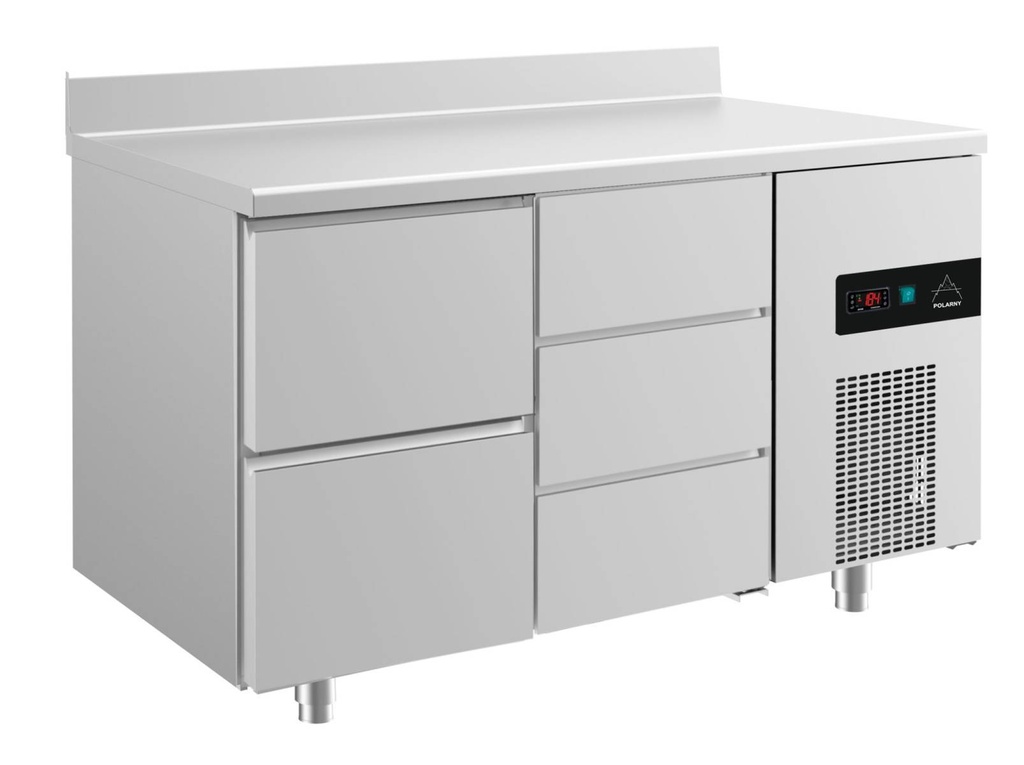 Kühltisch -2 bis +8°C 1400x700x850mm mit 1x zwei Schubladen und 1x drei Schubladen u. Aufkantung