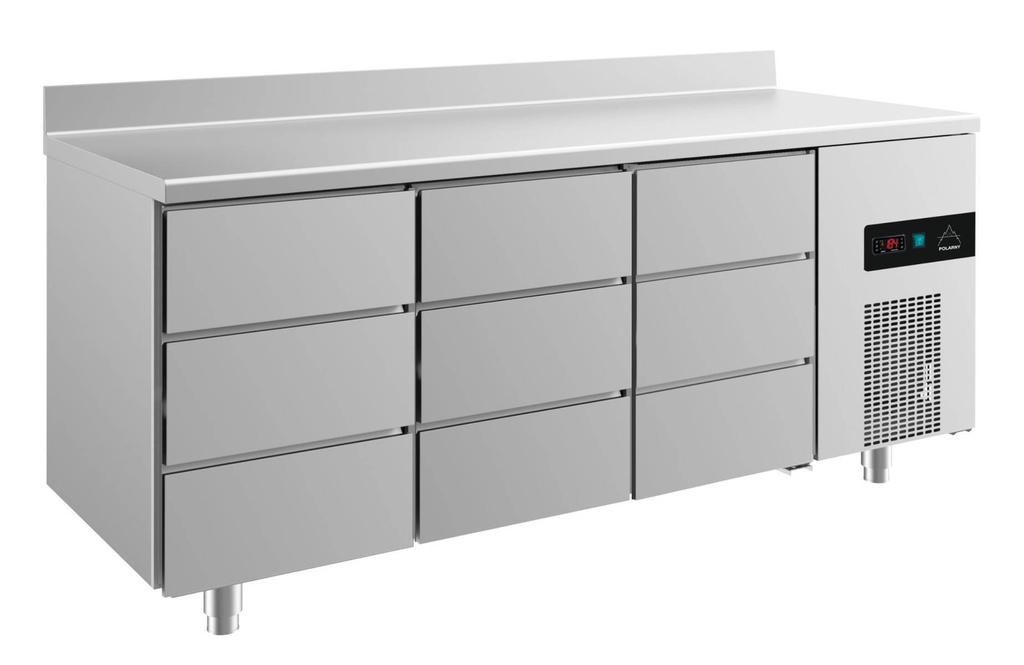 Kühltisch -2 bis +8°C 1865x700x850mm mit 3x drei Schubladen u. Aufkantung