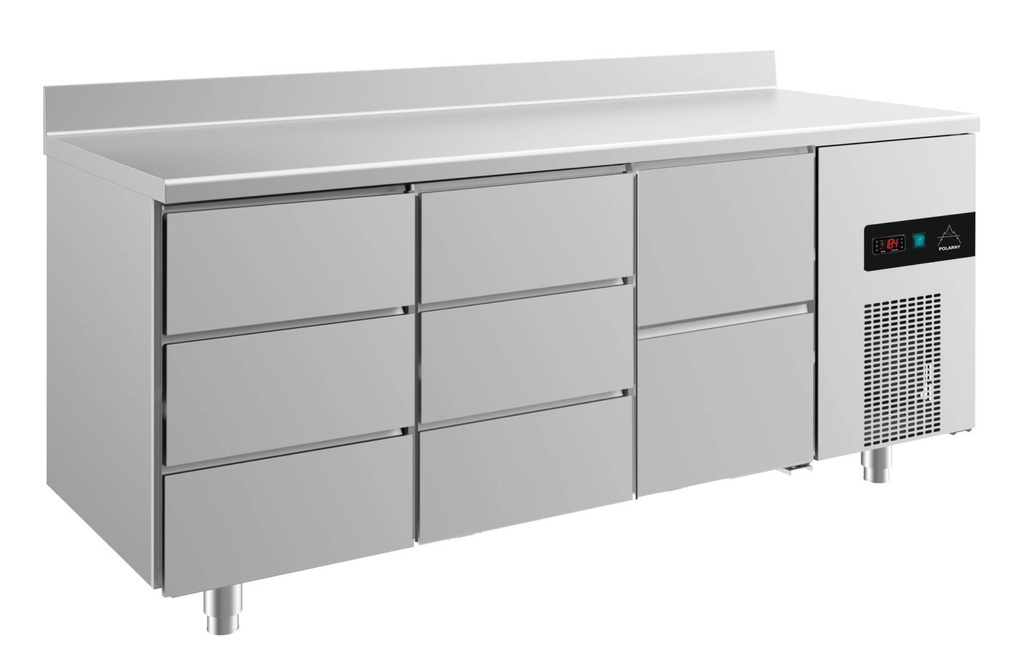 Kühltisch -2 bis +8°C 1865x700x850mm mit 1x zwei Schubladen und 2x drei Schubladen u. Aufkantung