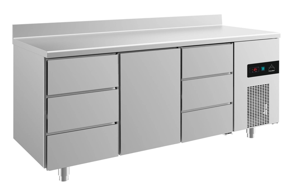 Kühltisch -2 bis +8°C 1865x700x850mm mit 1x Tür und 2x drei Schubladen u. Aufkantung