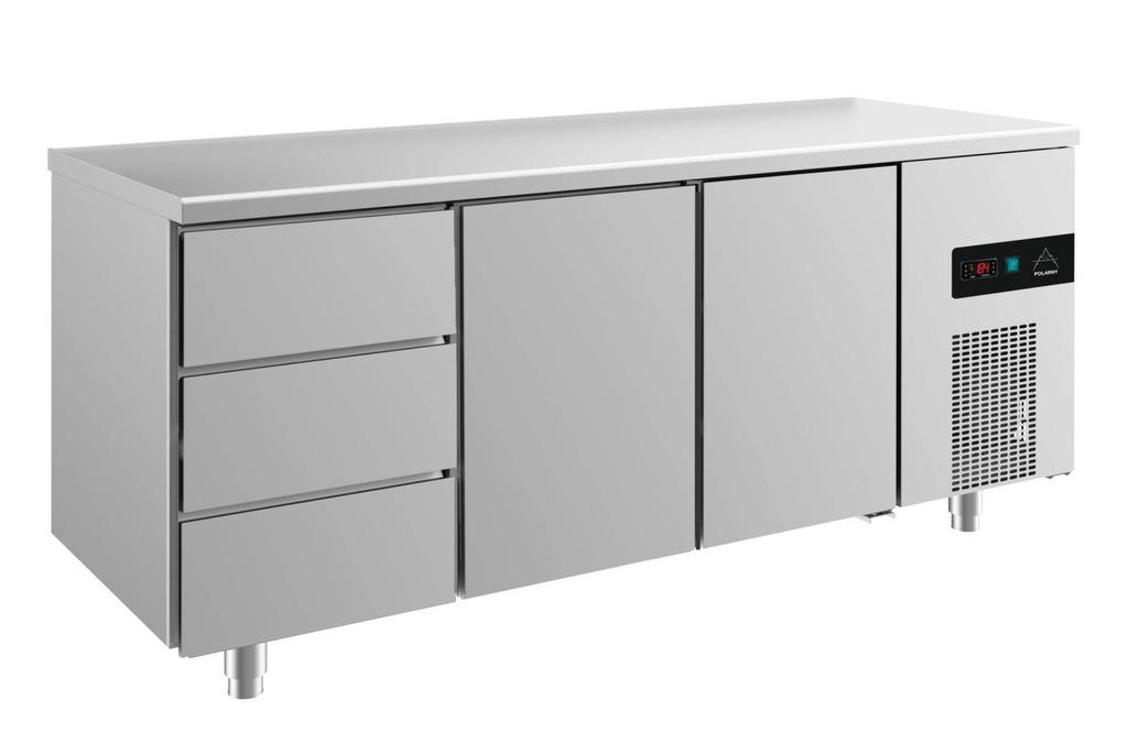 Kühltisch -2 bis +8°C 1865x700x850mm mit 2x Türen und 1x drei Schubladen