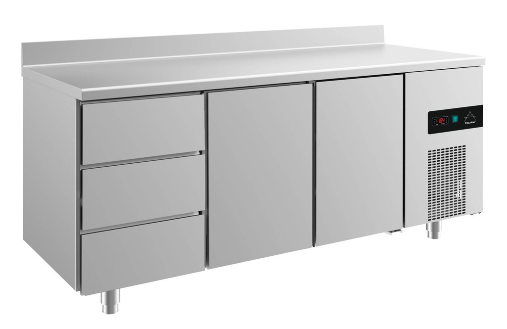 Kühltisch -2 bis +8°C 1865x700x850mm mit 2x Türen und 1x drei Schubladen u. Aufkantung