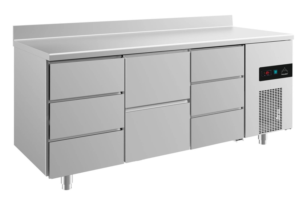 Kühltisch -2 bis +8°C 1865x700x850mm mit 1x zwei Schubladen und 2x drei Schubladen u. Aufkantung