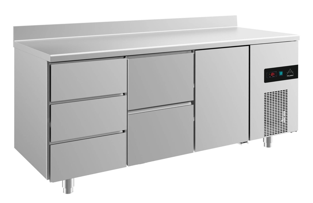 Kühltisch -2 bis +8°C 1865x700x850mm mit 1x Tür, 1x zwei Schubladen und 1x drei Schubladen u. Aufkantung