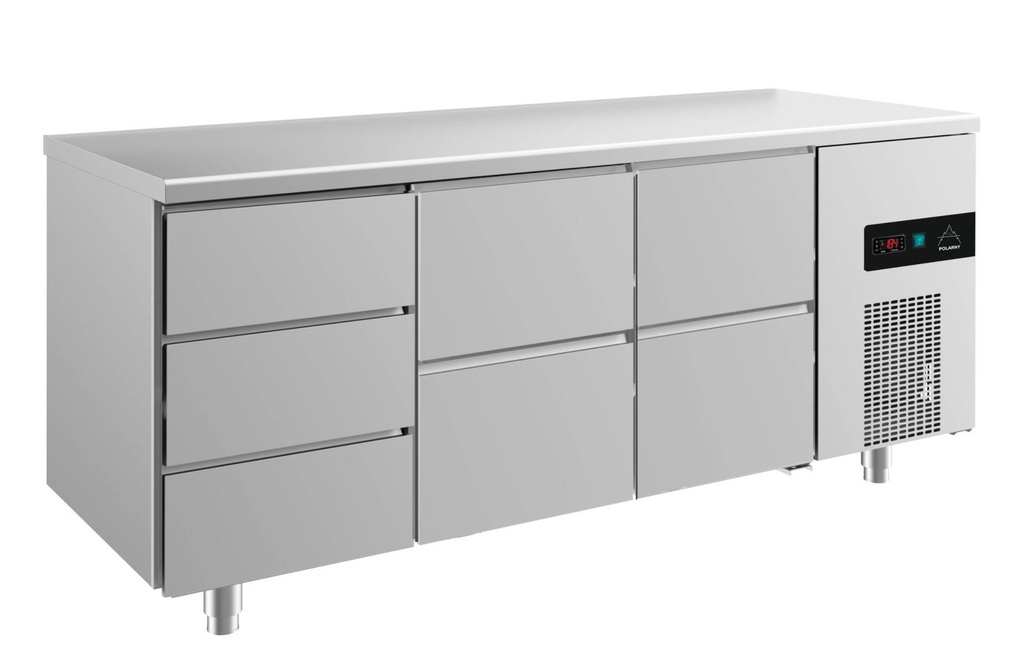 Kühltisch -2 bis +8°C 1865x700x850mm mit 2x zwei Schubladen und 1x drei Schubladen