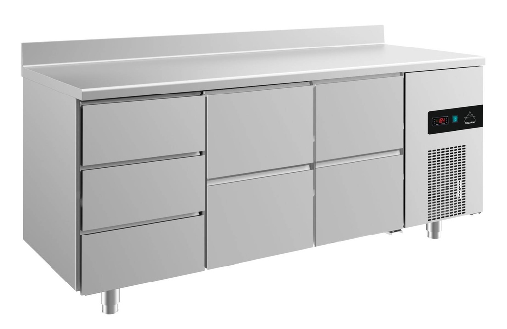 Kühltisch -2 bis +8°C 1865x700x850mm mit 2x zwei Schubladen und 1x drei Schubladen u. Aufkantung