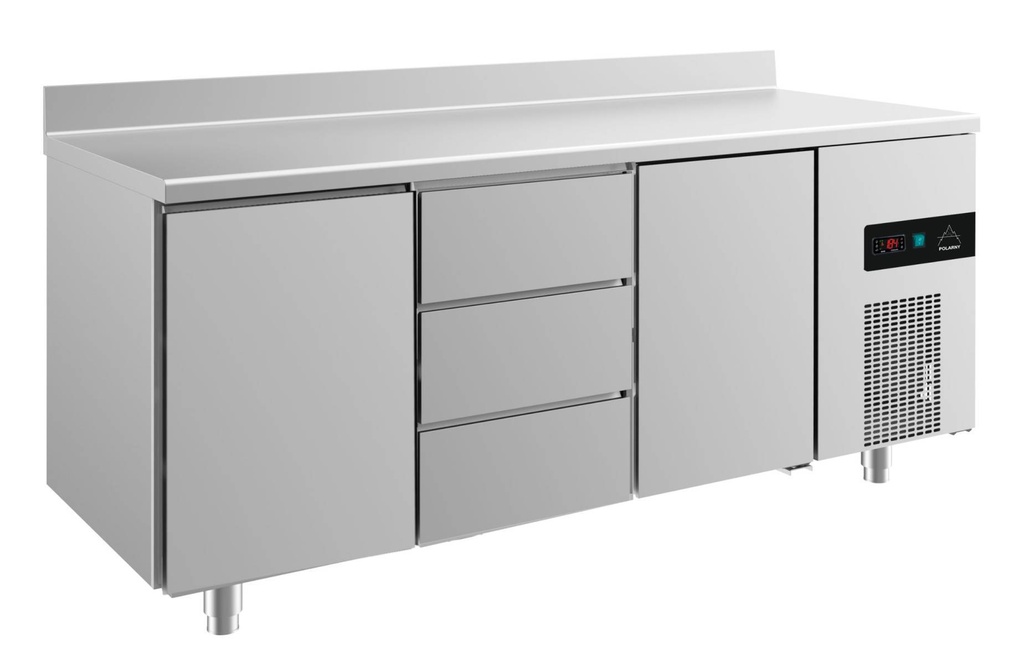 Kühltisch -2 bis +8°C 1865x700x850mm mit 2x Türen und 1x drei Schubladen u. Aufkantung